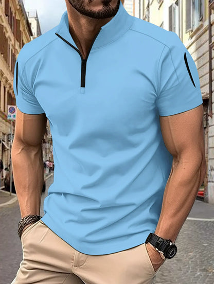 Polo homme – Coupe slim – Coton respirant – Col zippé – Poche manche tactique