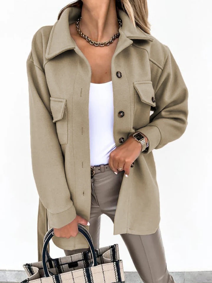 Veste coupe-vent femme – Coupe oversize – Longueur hanches – Poches à rabat – Col structuré