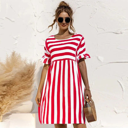 Mini robe pour femmes – Coupe décontractée – Manches à volants – Tissu respirant – Coupe évasée