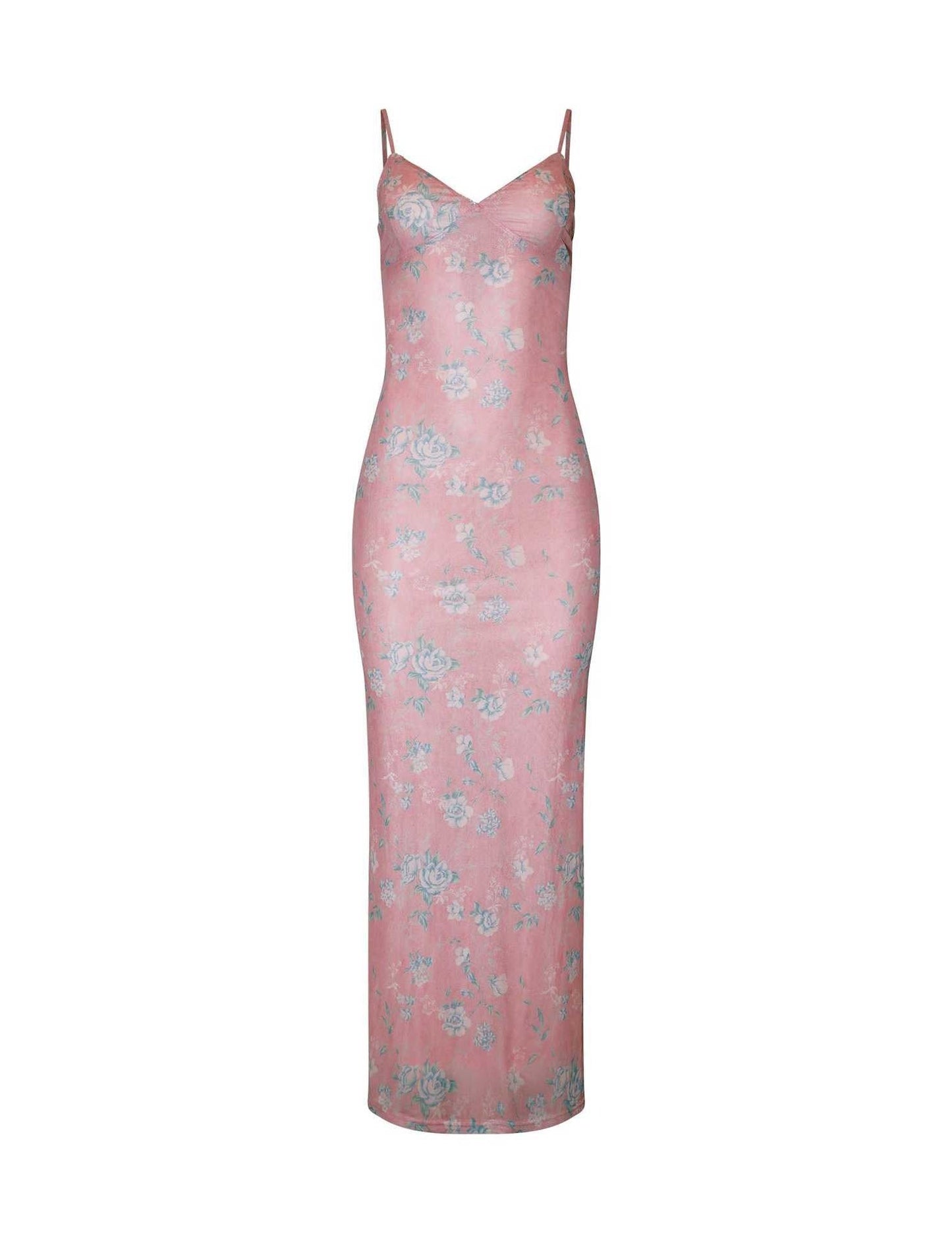 Robe longue femme – Coupe slim – Bretelles fines – Imprimé fleuri élégant