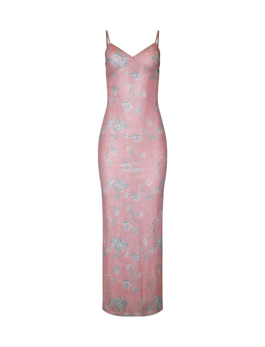 Robe longue femme – Coupe slim – Bretelles fines – Imprimé fleuri élégant