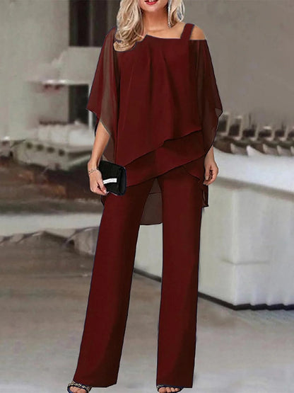 Ensemble deux pièces pour femmes – Haut Épaules Dénudées Fluide – Pantalon Long Coupe Droite