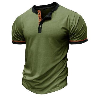 Chemise Henley homme – Coton – Coupe regular – Manches courtes – Détails contrastés