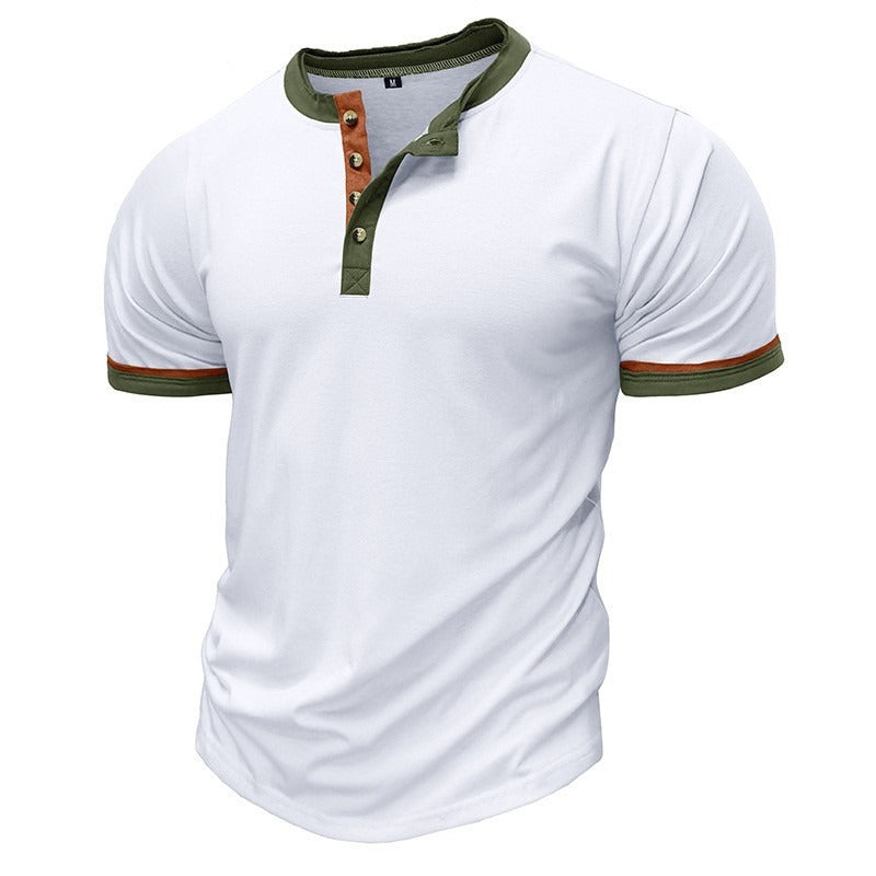 Chemise Henley homme – Coton – Coupe regular – Manches courtes – Détails contrastés
