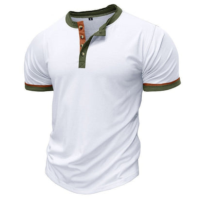 Chemise Henley homme – Coton – Coupe regular – Manches courtes – Détails contrastés