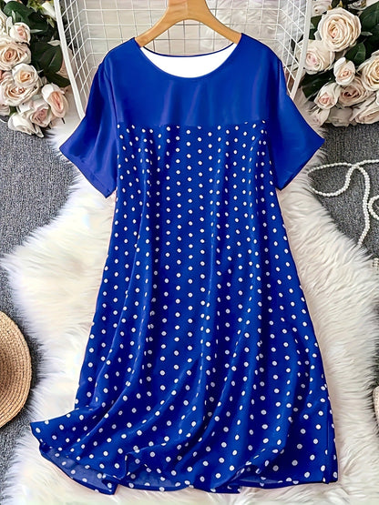 Robe femme trapèze – Pois – Coupe décontractée – Manches courtes – Longueur genou