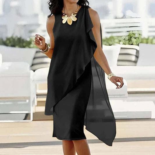 Robe de soirée femme – Sans manches – Coupe fluide – Ourlet asymétrique élégant