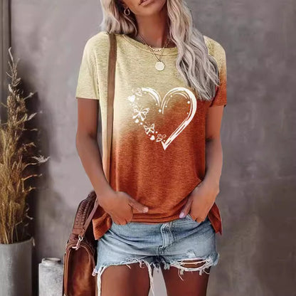 T-shirt femme – Coupe oversize – Coton doux – Motifs cœur et papillons – Col rond