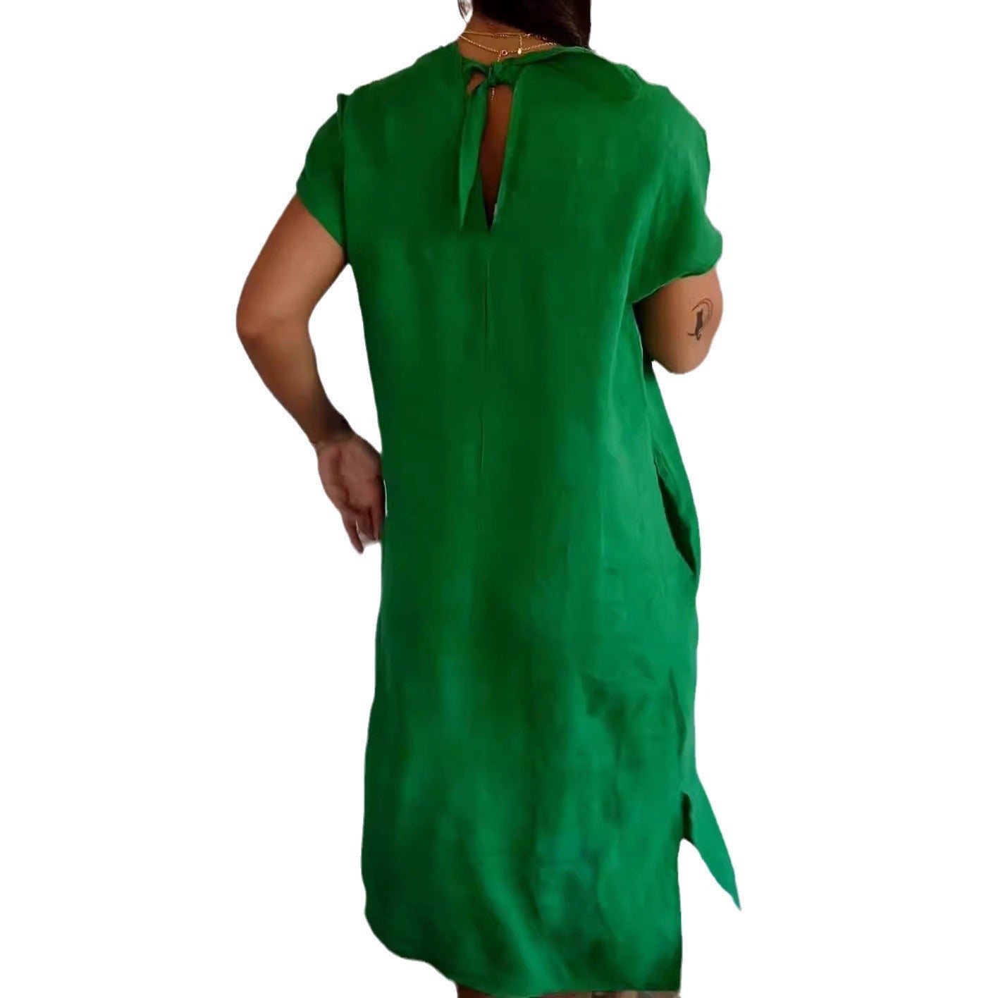 Robe longue femme – Coupe décontractée – Tissu coton doux – Manches courtes – Col V – Avec poches