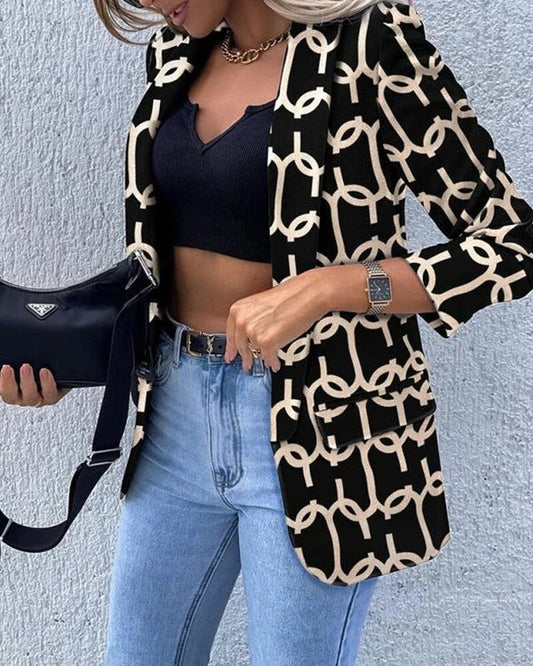 Blazer femme – Coupe slim – Motif graphique – Manches longues – Longueur hanches