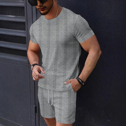 Ensemble Homme T-shirt et Short – Maille Texturée – Coupe Regular – Col Rond – Taille Cordon