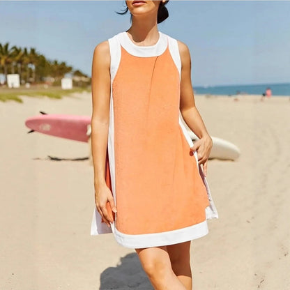 Robe mini femme – Coupe décontractée – Col sport – Sans manches – Poches latérales