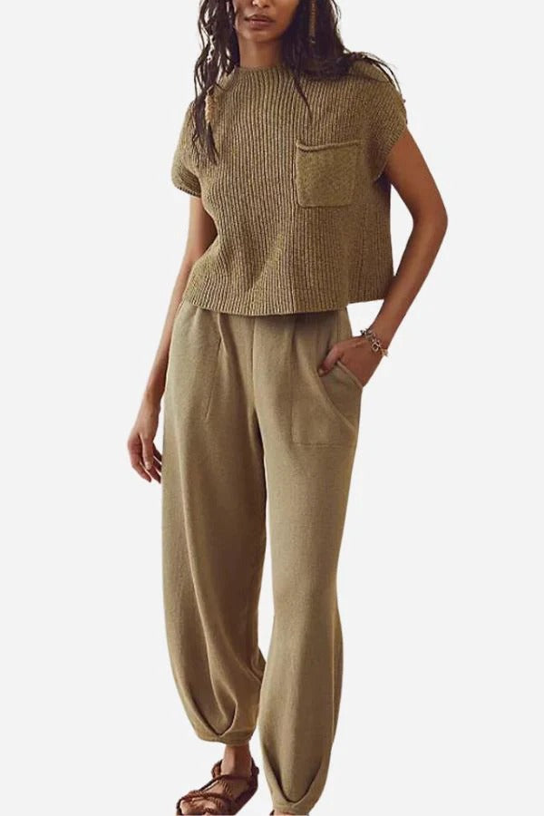 Ensemble Femme – Débardeur Côtelé Détendu – Pantalon à jambes larges