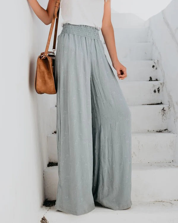 Pantalon Femme Large – Taille Élastique – Imprimé Fleuri