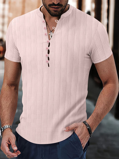 T-shirt Henley homme – Coupe slim – Jacquard Texture – Manches courtes casual
