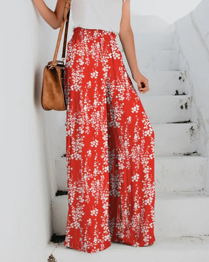 Pantalon Femme Large – Taille Élastique – Imprimé Fleuri