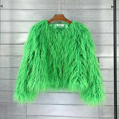Veste femme courte – Coupe oversize – Effet fourrure – Texture duveteuse