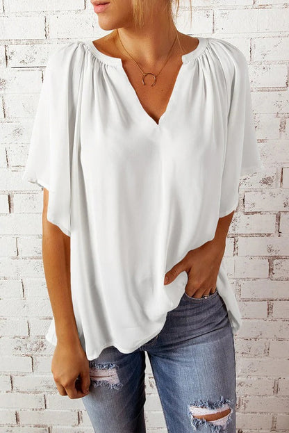 Blouse femme – Coupe décontractée – Col en V – Manches courtes