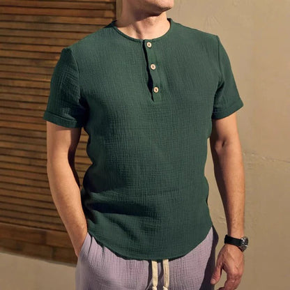 Men's Henley T-shirt – Regular fit – Soft knit – Short sleeves – Buttoned collar