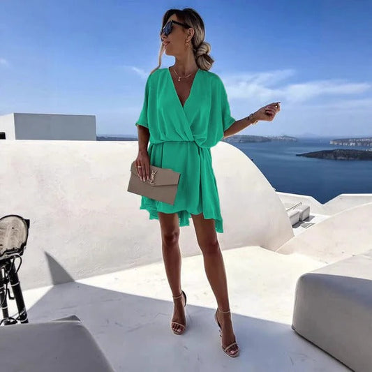 Robe portefeuille femme – Coupe décontractée – Encolure en V – Ourlet volanté – Tissu léger