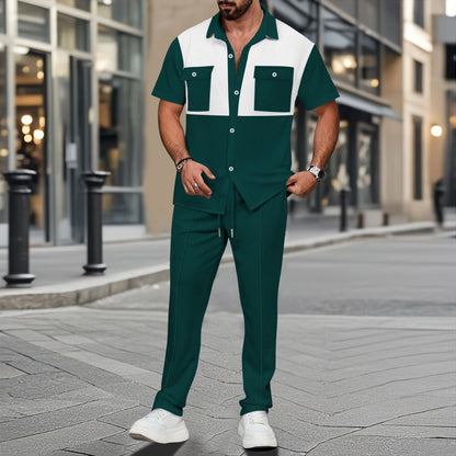 Ensemble Deux Pièces Homme – Maille Gaufrée – Chemise Relax Poches – Pantalon Cordon