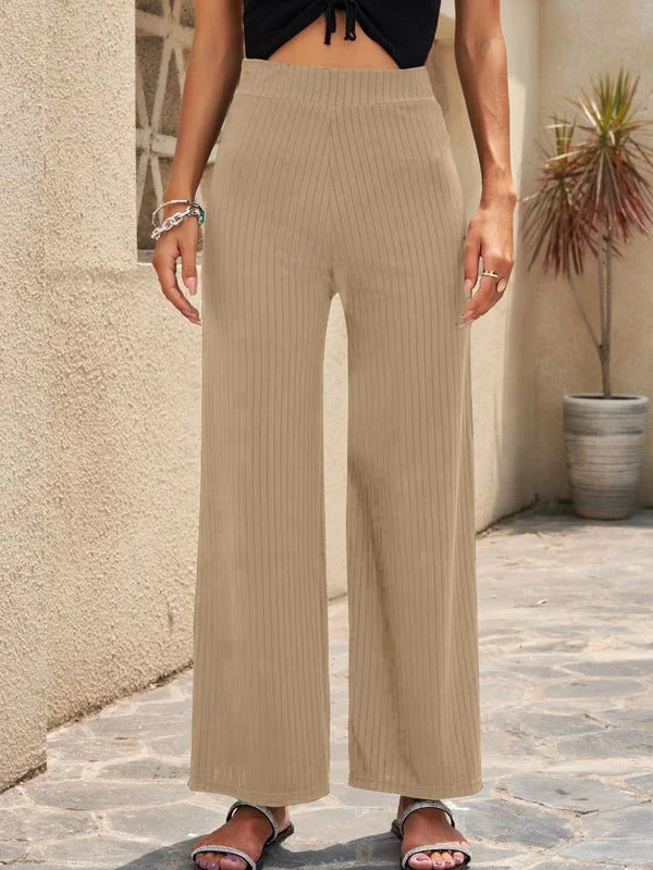 Pantalon palazzo femme – Taille haute – Coupe large – Plissé – Tissu léger respirant
