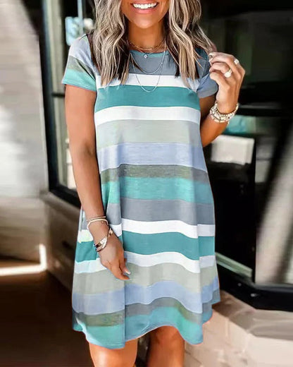 Robe femme casual – Coupe droite fluide – Maille douce – Manches courtes – Genou