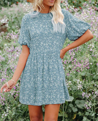 Robe Femme A-Ligne – Manches Bouffantes – Imprimé Fleuri – Tissu Respirant – Mini