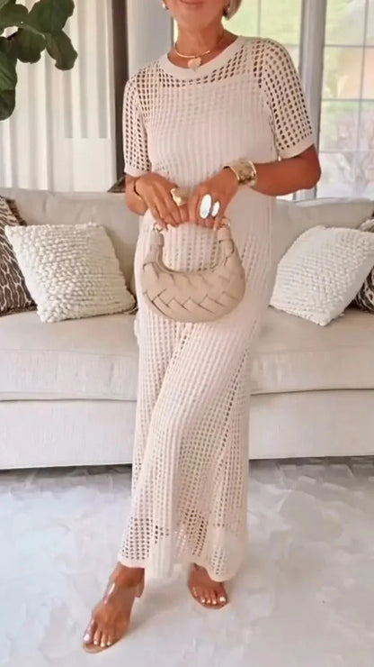 Robe longue femme – Coupe droite – Manches courtes – Tulle transparent élégant