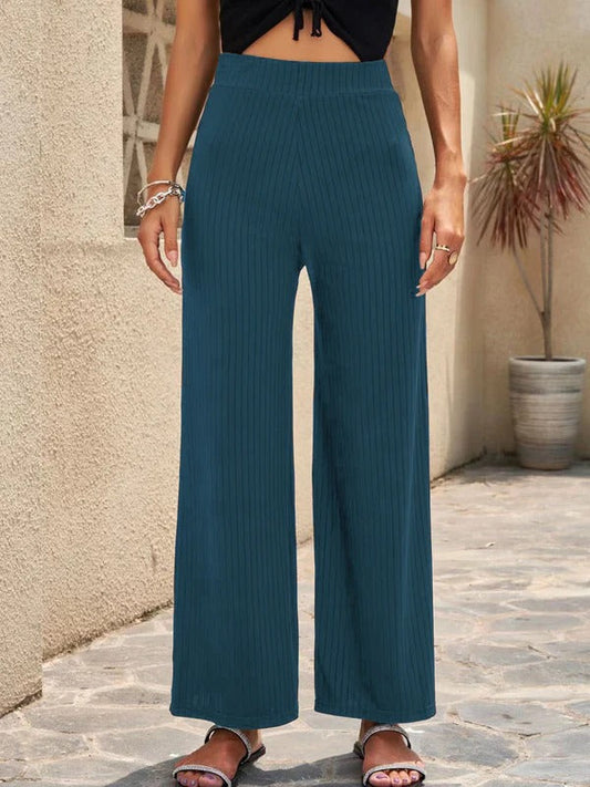 Pantalon palazzo femme – Taille haute – Coupe large – Plissé – Tissu léger respirant
