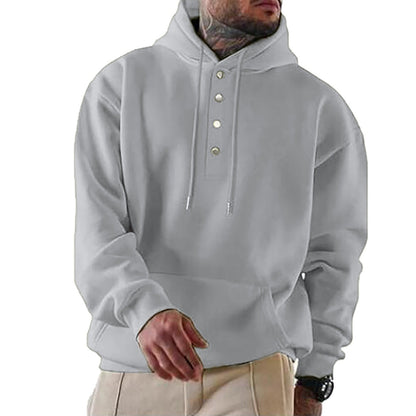 Sweat à capuche homme – Coupe ample – Molleton doux – Patte boutonnée – Style décontracté