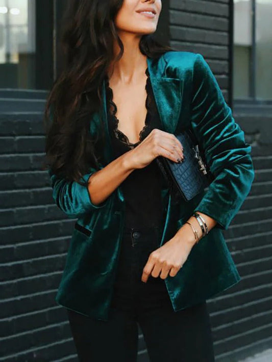 Veste femme – Coupe cintrée – Velours doux – Col à revers – Fermeture un bouton