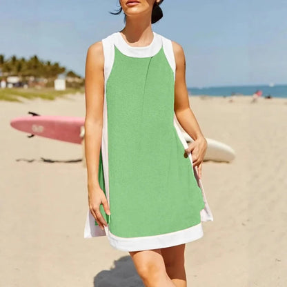 Robe mini femme – Coupe décontractée – Col sport – Sans manches – Poches latérales
