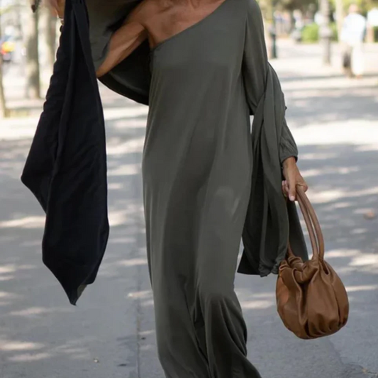 Robe longue pour femme – Une épaule – Coupe ajustée – Manches longues