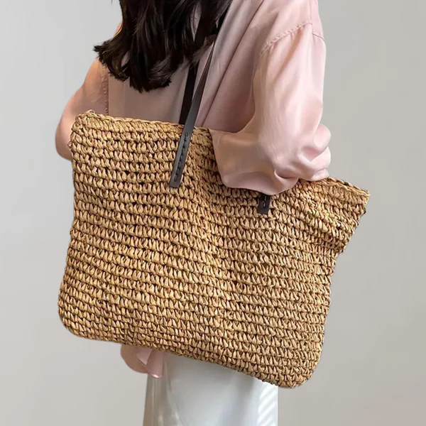 Sac cabas femme – Grand format souple – Tissage naturel – Style bohème décontracté