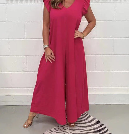 Salopette femme – Coupe large fluide – Épaules volantées – Décolleté en V