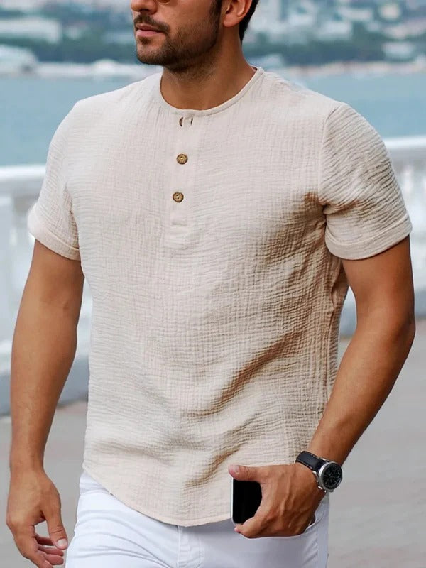 Men's Henley T-shirt – Regular fit – Soft knit – Short sleeves – Buttoned collar