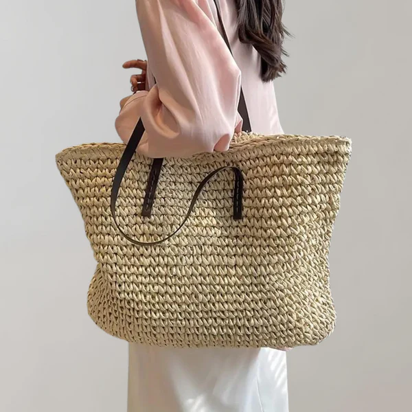 Sac cabas femme – Grand format souple – Tissage naturel – Style bohème décontracté