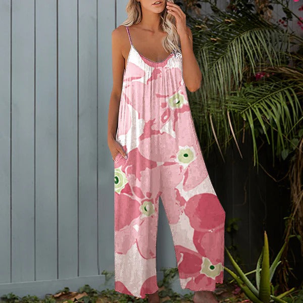 Combinaison femme – Coupe ample – Bretelles fines – Jambes larges – Tissu coton – Style décontracté