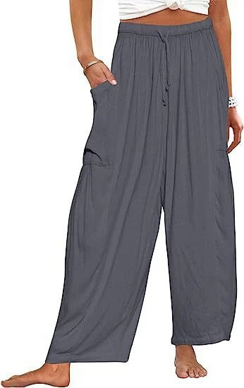 Pantalon femme – Coupe ample – Coton respirant – Taille cordon – Longueur totale