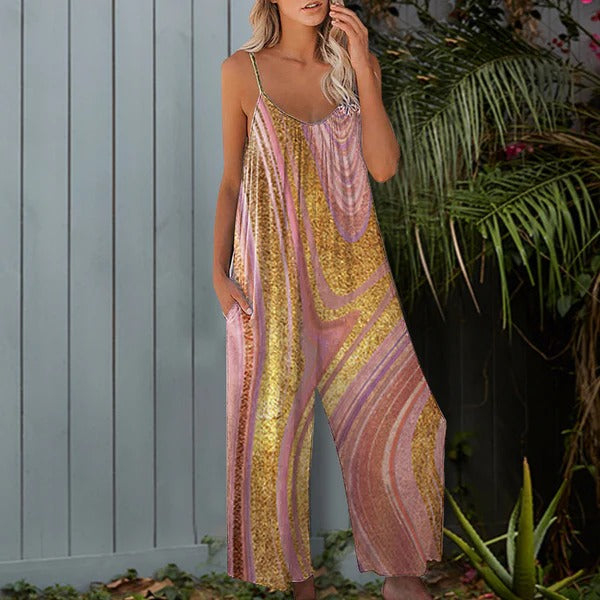 Combinaison femme – Coupe ample – Bretelles fines – Jambes larges – Tissu coton – Style décontracté