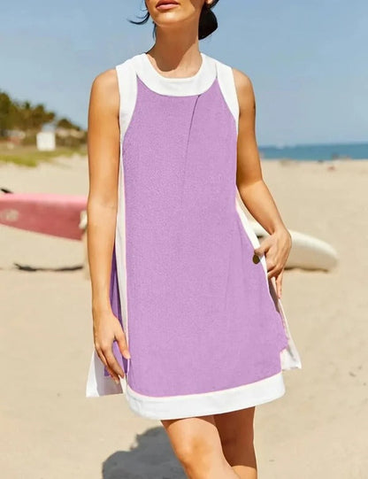 Robe mini femme – Coupe décontractée – Col sport – Sans manches – Poches latérales
