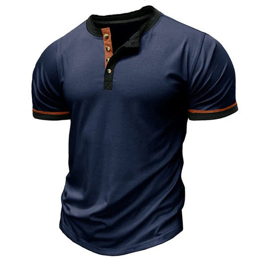 Chemise Henley homme – Coton – Coupe regular – Manches courtes – Détails contrastés