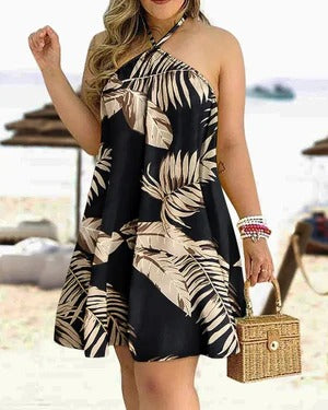 Robe Femme Mini Halter – Imprimé Fleuri – Coupe Évasée