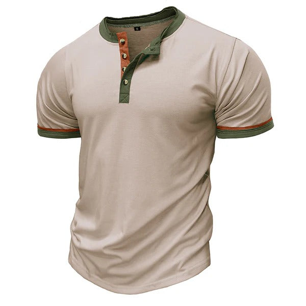 Chemise Henley homme – Coton – Coupe regular – Manches courtes – Détails contrastés