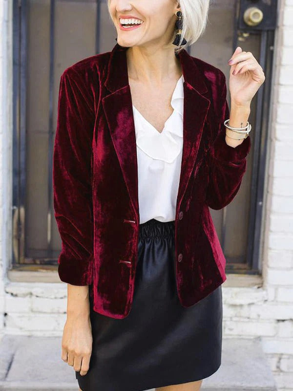 Veste femme – Coupe cintrée – Velours doux – Col à revers – Fermeture un bouton