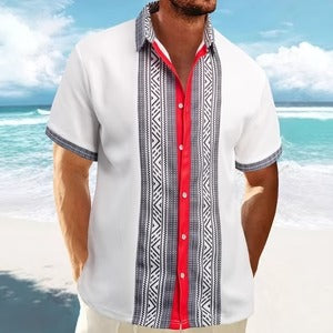Chemise homme à manches courtes – Coupe décontractée – Motifs ethniques – Coton