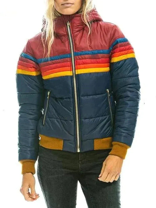 Veste Puffer Femme – Coupe Slim – Matelassée – Col Montant – Ourlet Côtelé