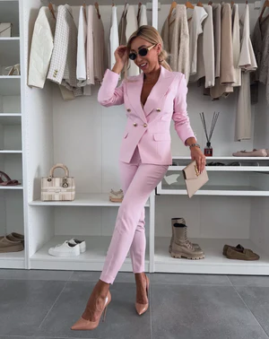 Tailleur femme – Blazer croisé cintré – Pantalon droit ajusté – Style élégant