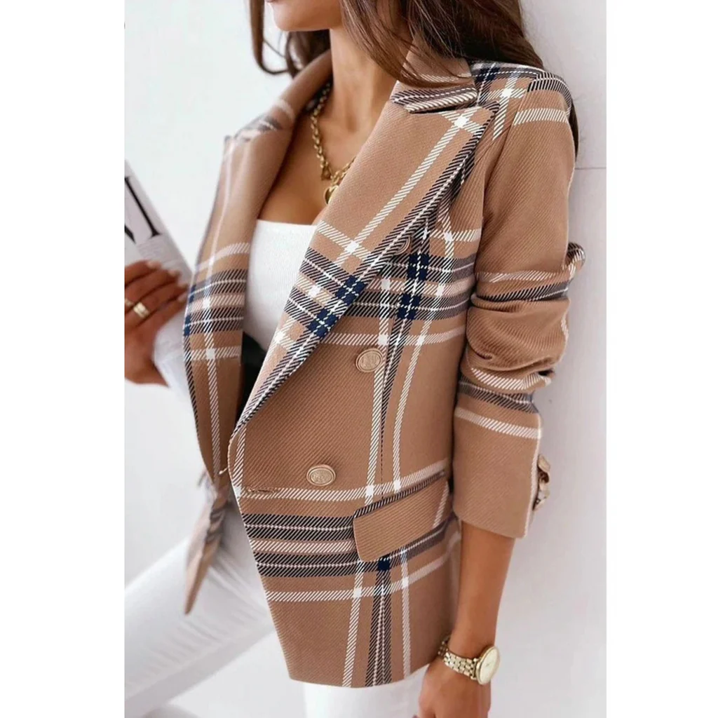 Blazer femme – Coupe cintrée – Col réversible – Double boutonnage – Rayures élégantes